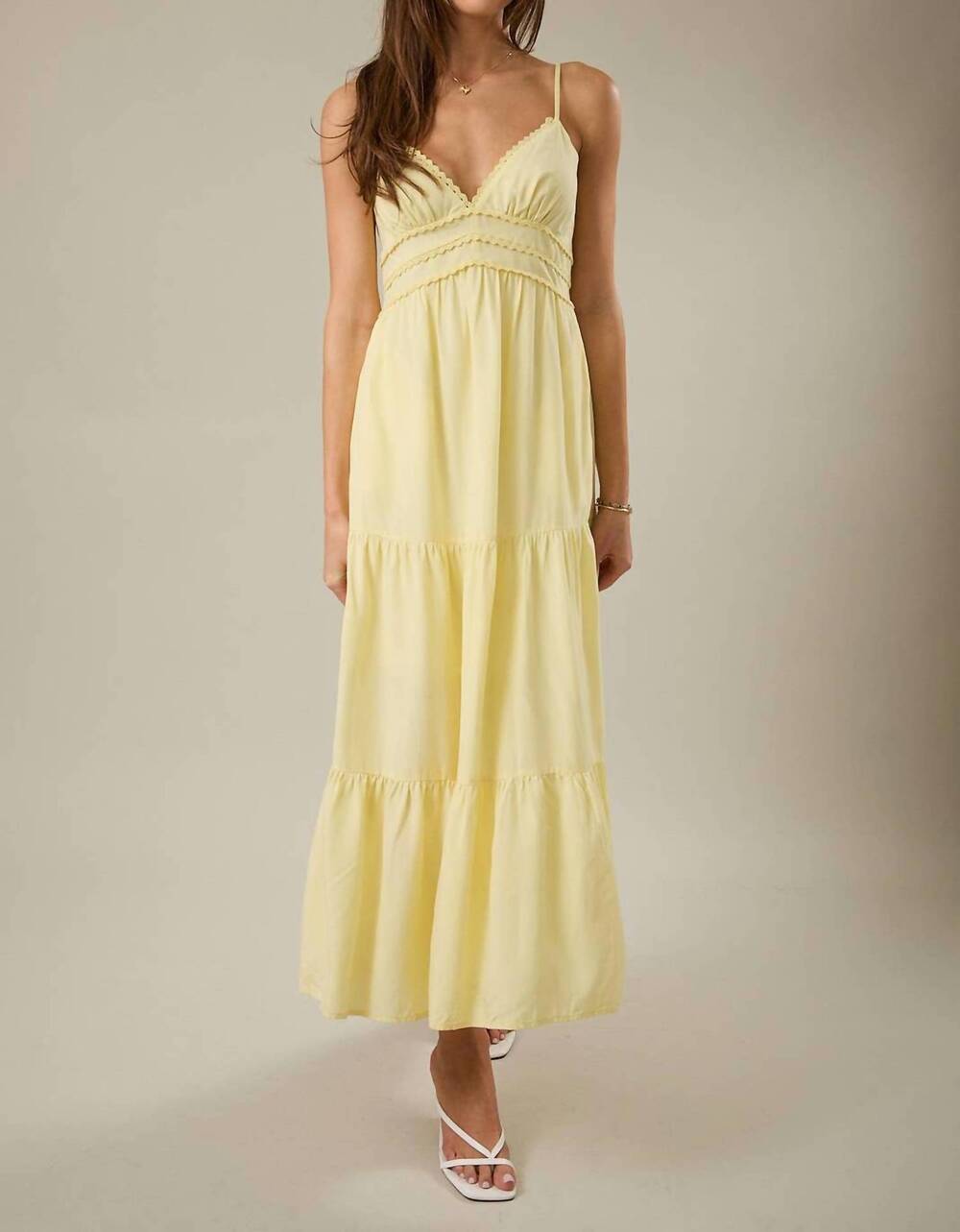 NEW SUNDAY EDITION lady lace trim maxi dress in lemon